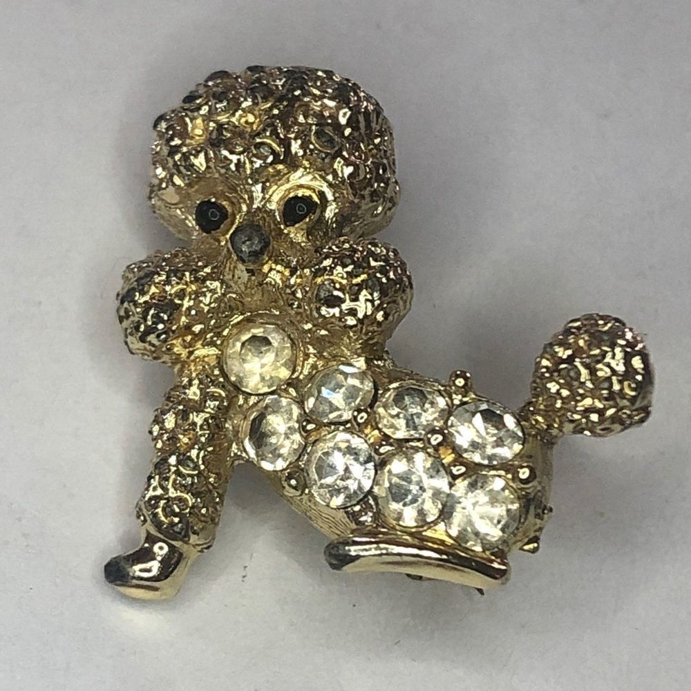 ‎Vintage Nemo Designer Signed Jewelry Poodle Pin Brooch Rhinestones